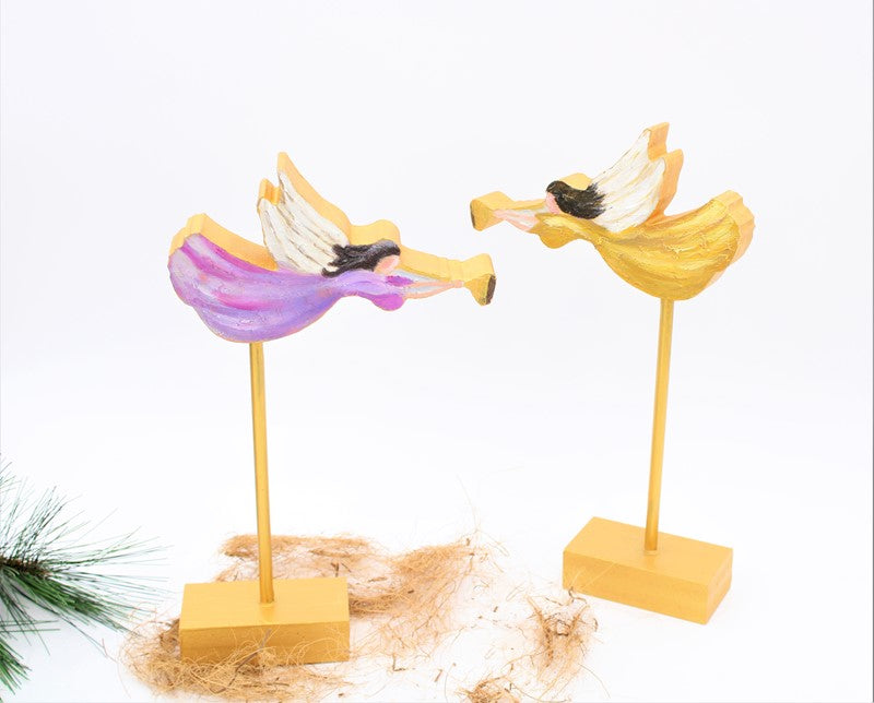 Handpainted Wood Heralding Angels