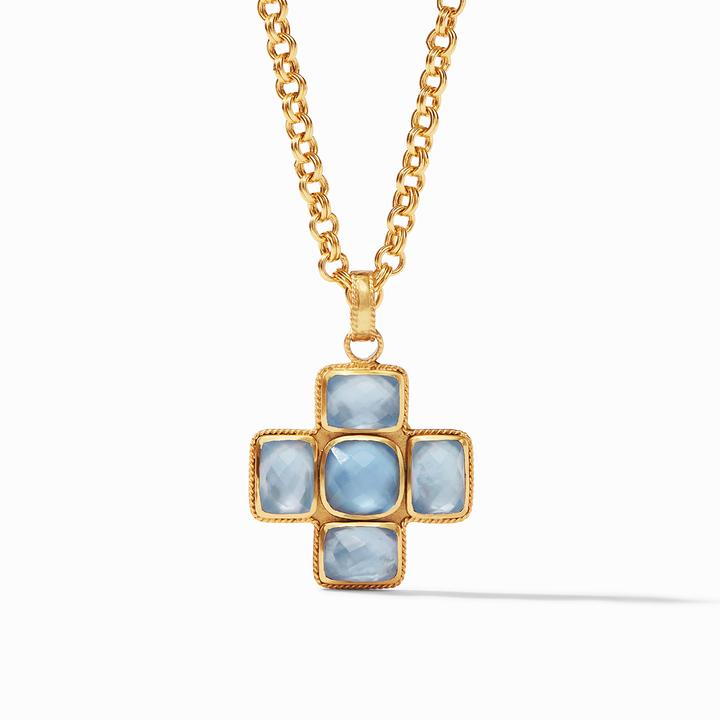 Savoy Pendant Gold Iridescent Chalcedony Blue