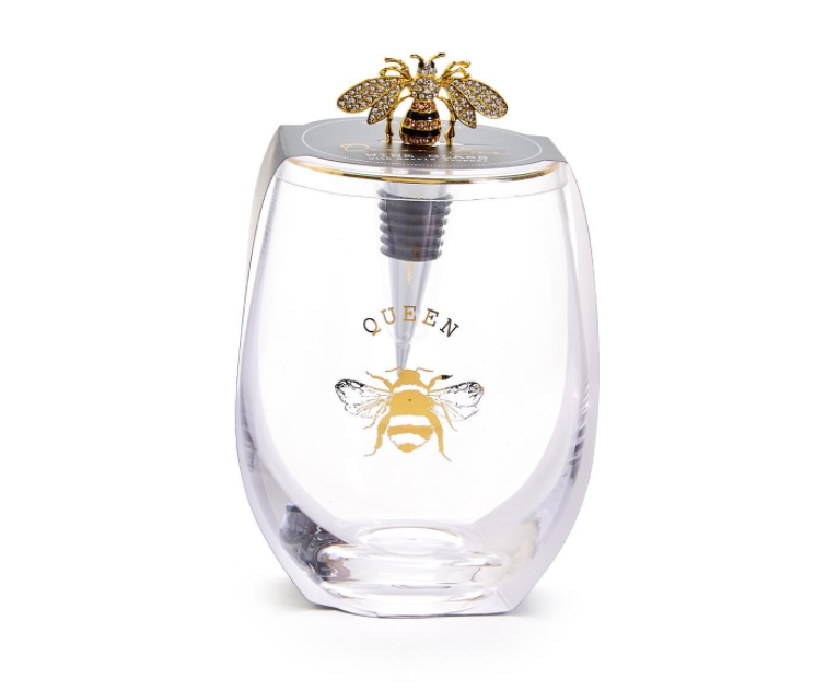 Bee Stemless Wine Glass and Wine Stopper