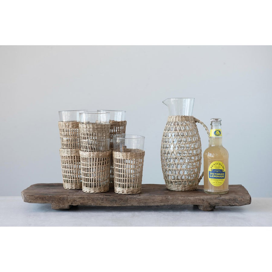 Seagrass Covered Glasses Set