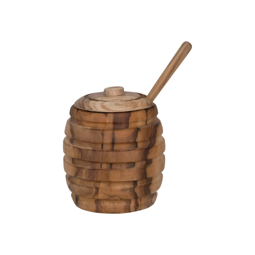 Teakwood Honey Jar w/ Wood Honey Dipper