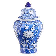 18" Blue Floral Ginger Jar