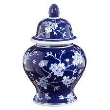10" Blue and White Floral Ginger Jar