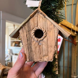 Grass and Wood Birdhouse Ornament