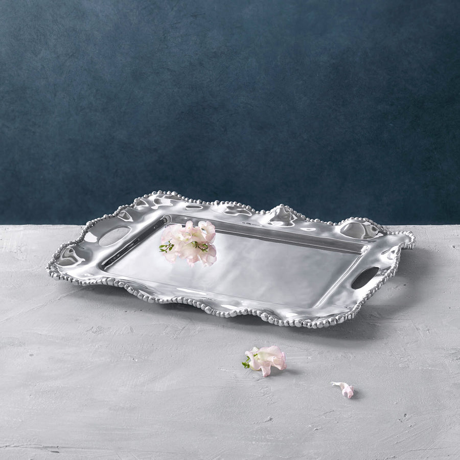 Organic Pearl Kristi Rectangle Tray with Handles