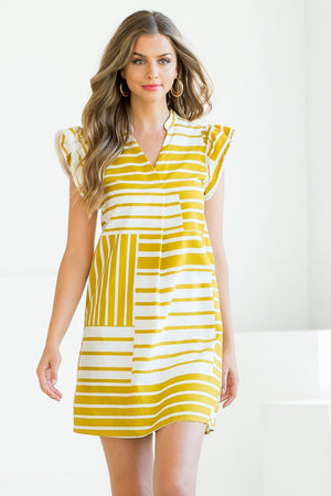 Striped Flutter Sleeve Dress